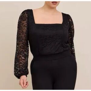 Torrid Lace Square Neck Long Sleeve Top Black